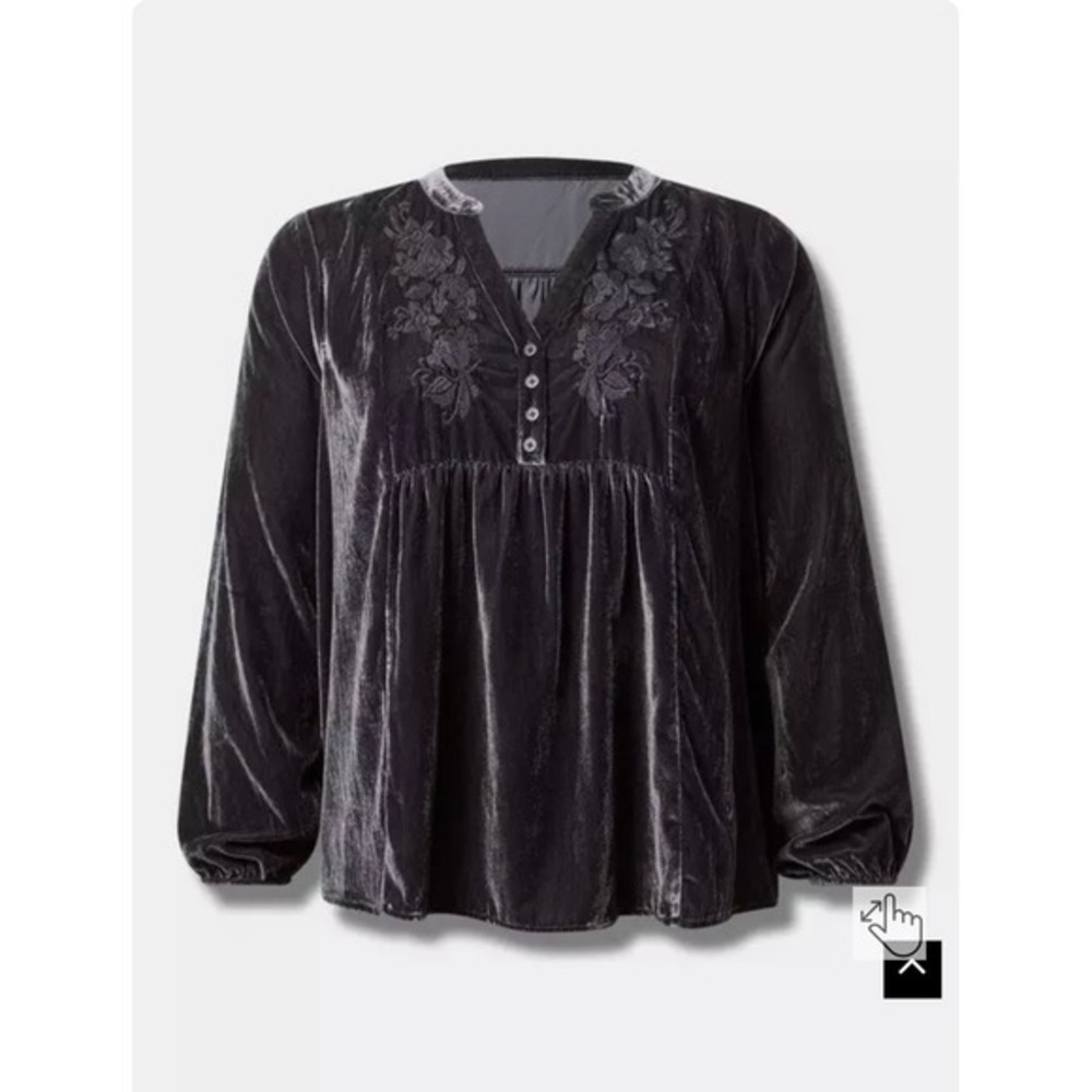 Torrid Gray Velvet Embroidered Babydoll Blouse Tunic Size 4X Boho Whimsigoth - Picture 3 of 8
